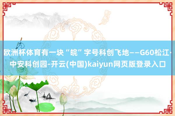 欧洲杯体育有一块“皖”字号科创飞地——G60松江·中安科创园-开云(中国)kaiyun网页版登录入口